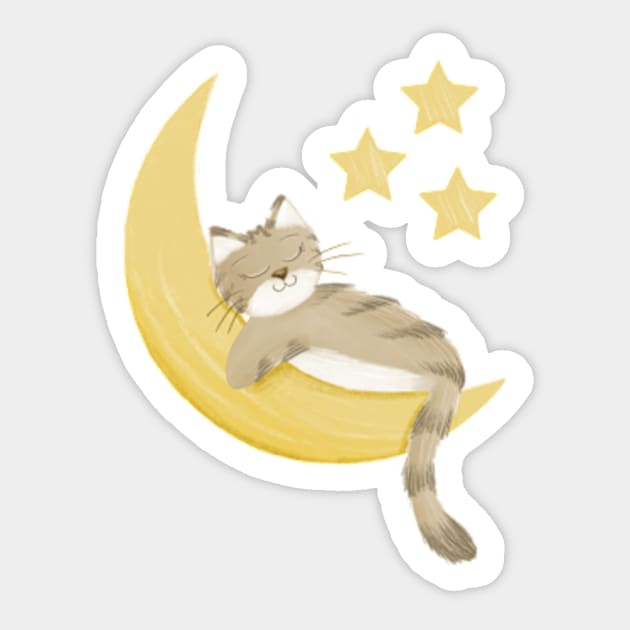 Sleeping cat and moon Sticker by AbbyCatAtelier